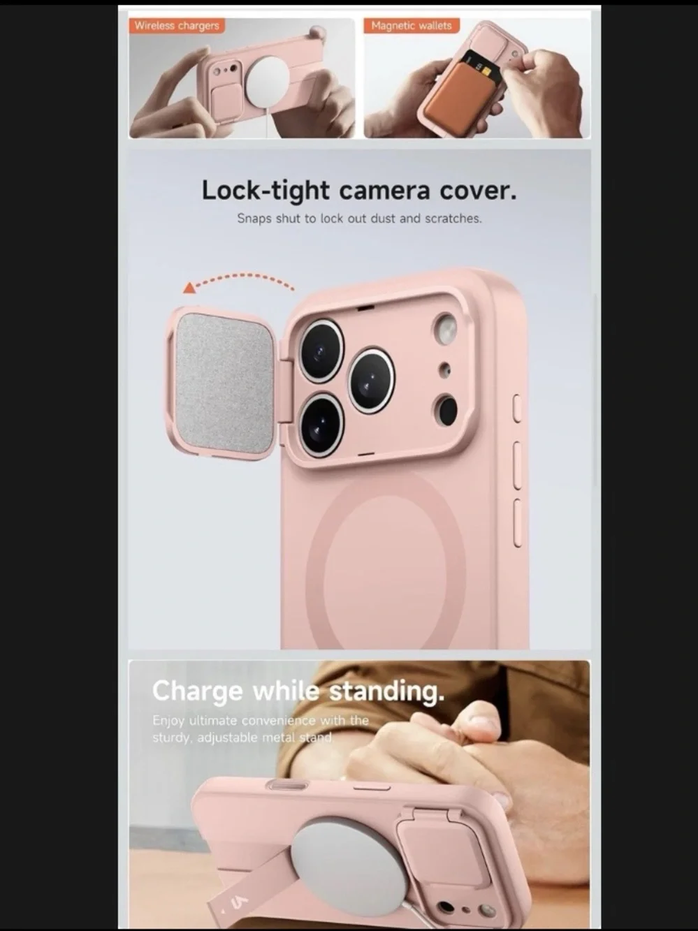 Suritch iPhone 17 Pro Case Pink MagSafe Kickstand Camera Flip Cover 6.3 inch